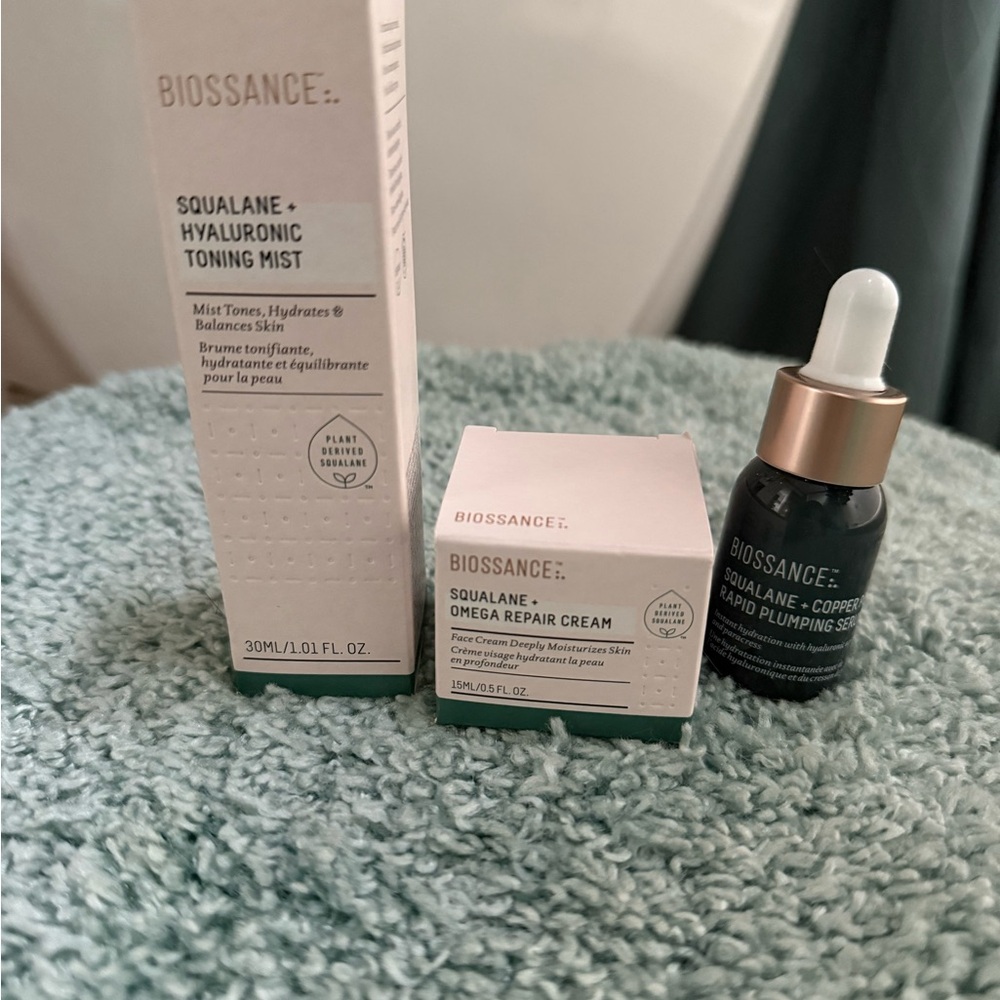 Biossance Toning Mist, Repair Cream, and Plumping Serum Bundle
